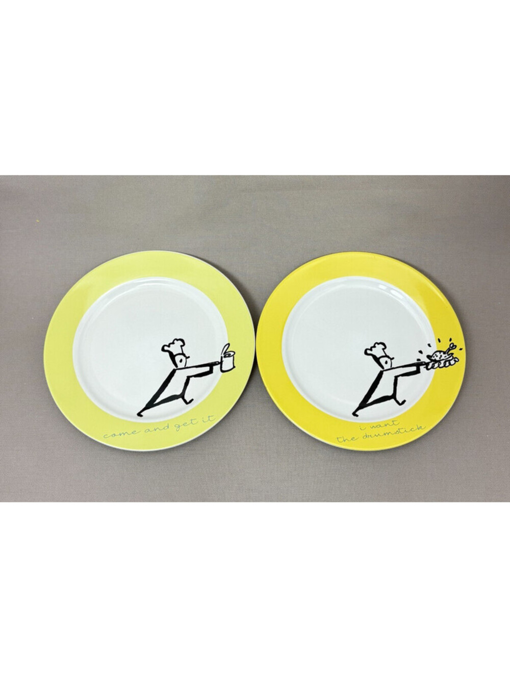 Set of 2 Rosanna Chef Salad Dessert Plates Yellow Come and Get It Drumstick 8"